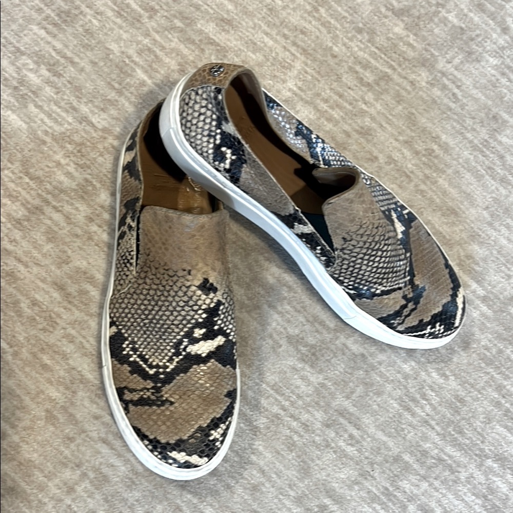 Aquatalia Shoes Snakeskin Embossed Leather Slip On Sneakers